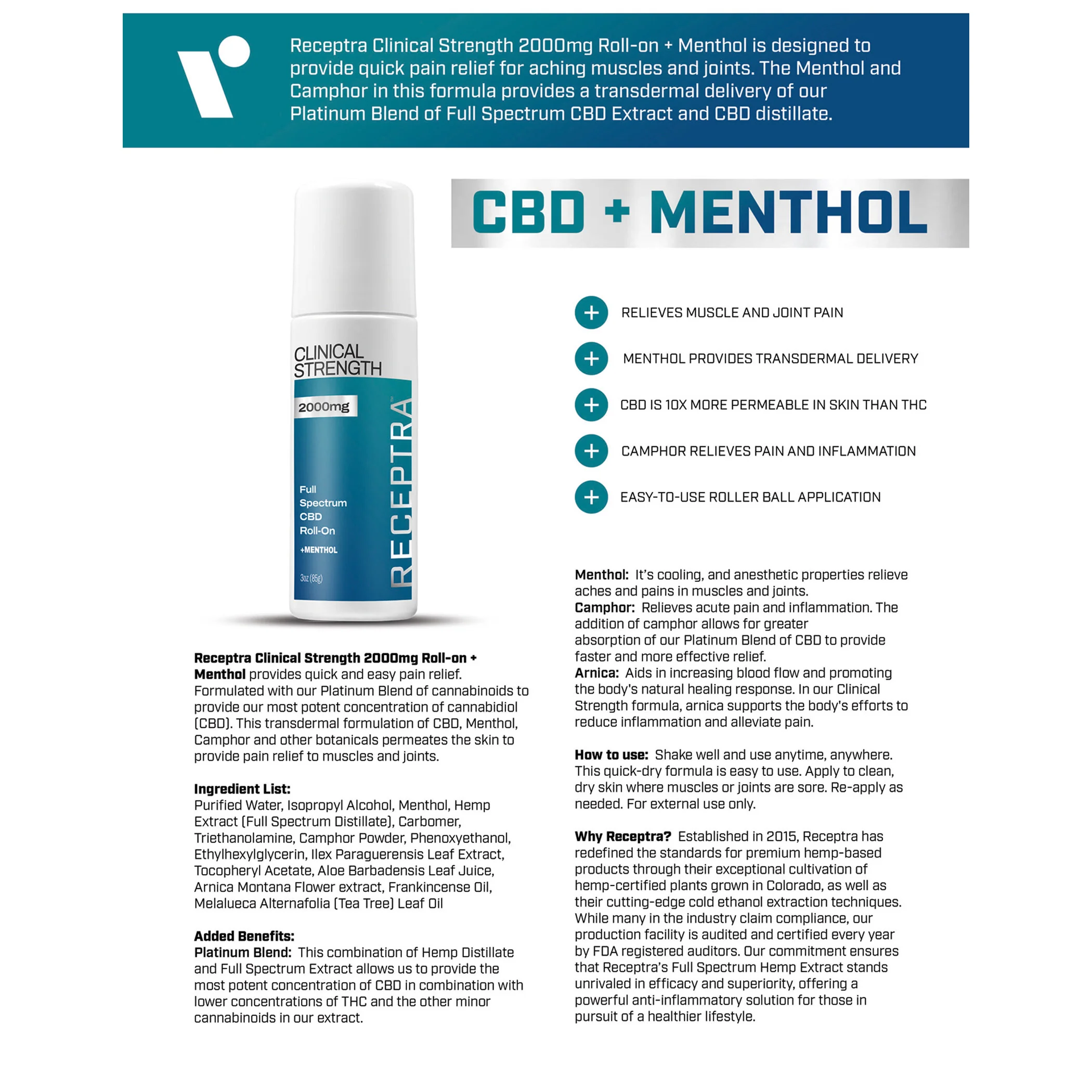 Clinical Strength: Roll-On 2000mg CBD + Menthol - Image 3